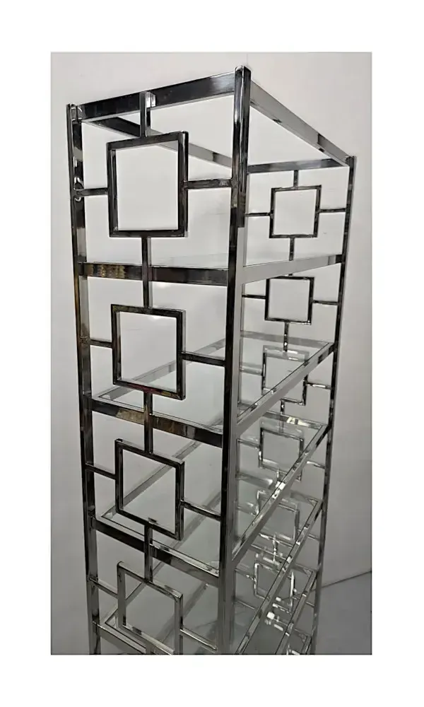 Art Deco Stijl Boekenkast of Displaystandaard van Chroom en Glas photo 1670.0