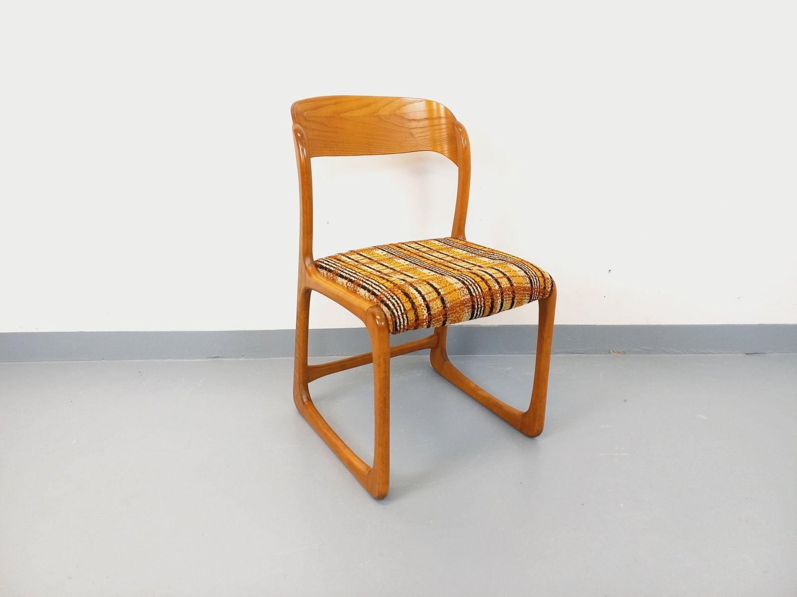 Baumann Wooden And Wool Fabric Sleigh Chair