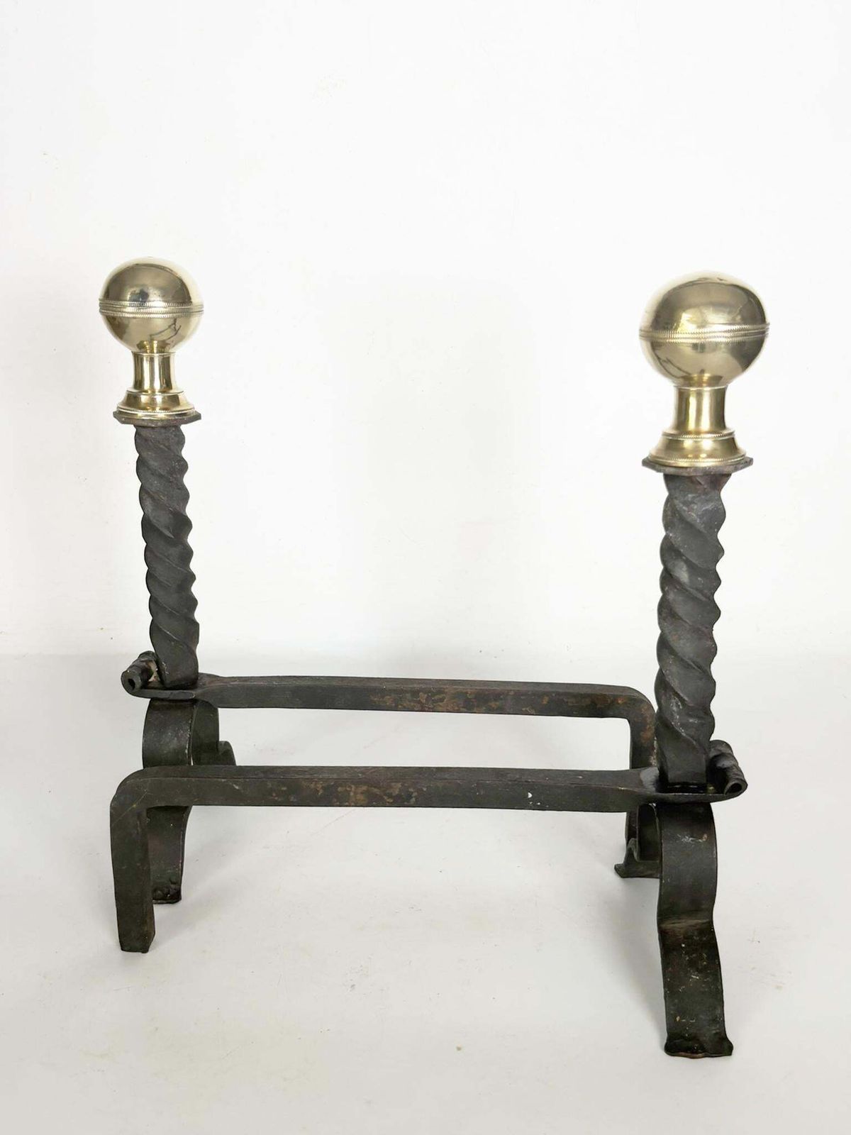 Home Decor Pair Of Andirons In Cast Iron And Brass, Black And Gold, France, 1960s photo
