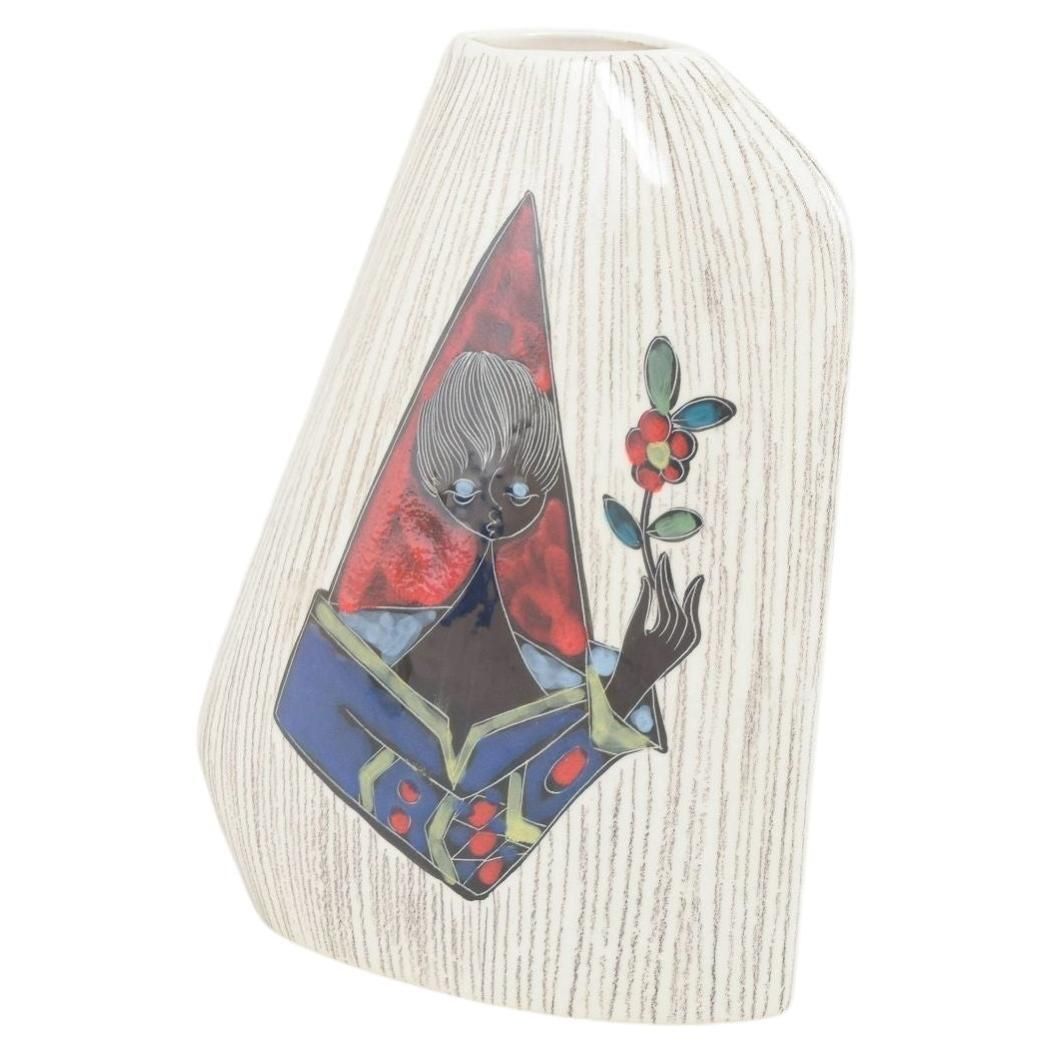 Italian Ceramic Vase With Enamel Motif Of Stylized Figure. 1960s/70s