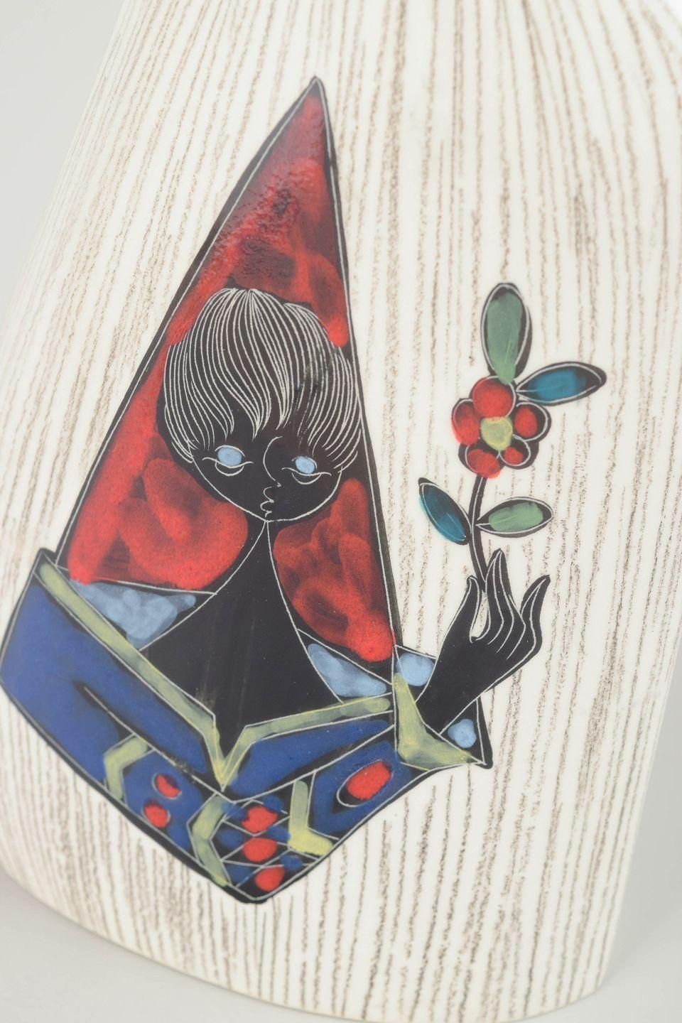 Italian Ceramic Vase With Enamel Motif Of Stylized Figure. 1960s/70s photo for sale
