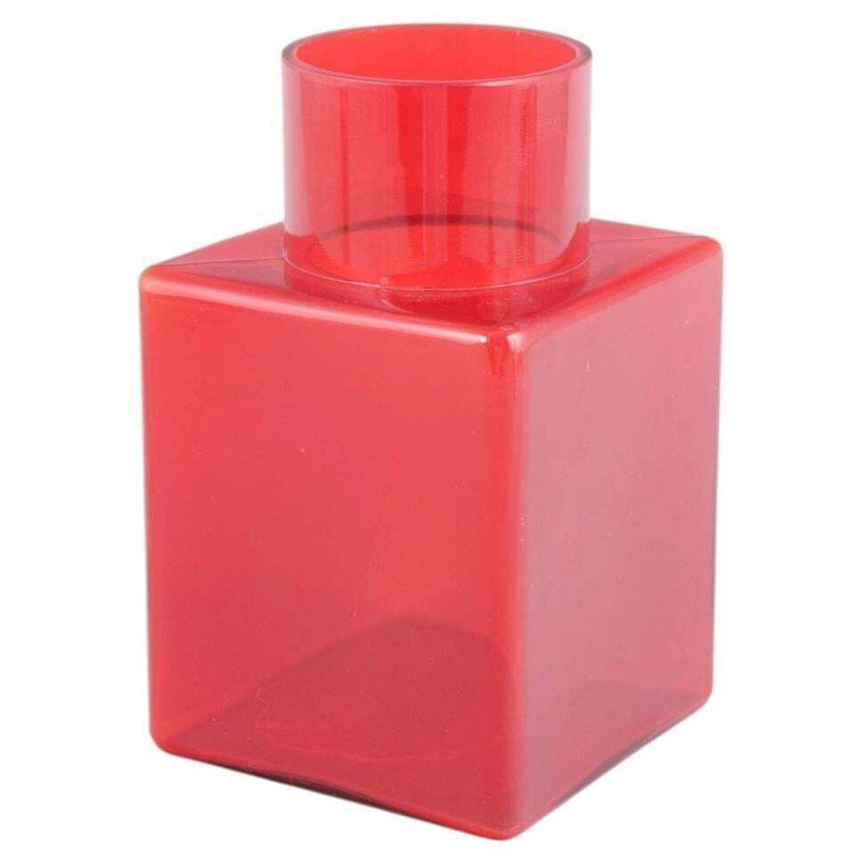 Luciano Vistosi For Murano. Geometric Vase In Clear Red Art Glass. 1960s