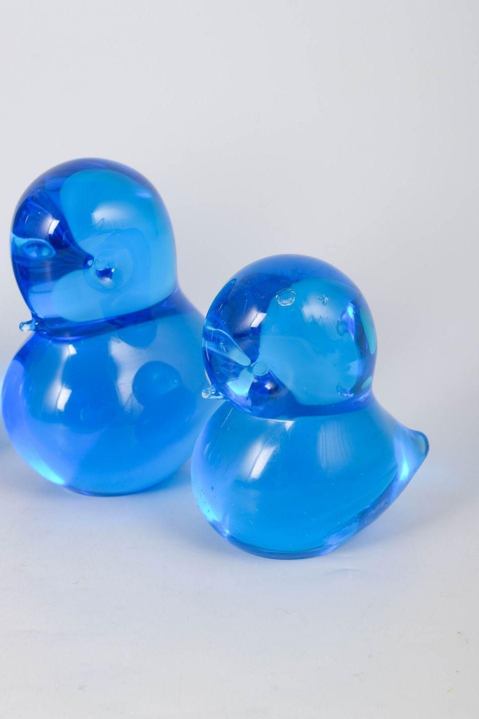 Josef Marcolin For Fm Ronneby. Set Of Five Duck Figurines In Blue Art Glass. photo for sale