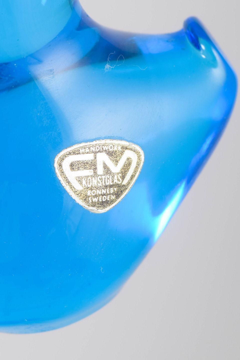 Cinq figurines de canards en verre artistique bleu, Josef Marcolin pour FM Ronneby. photo Décoration