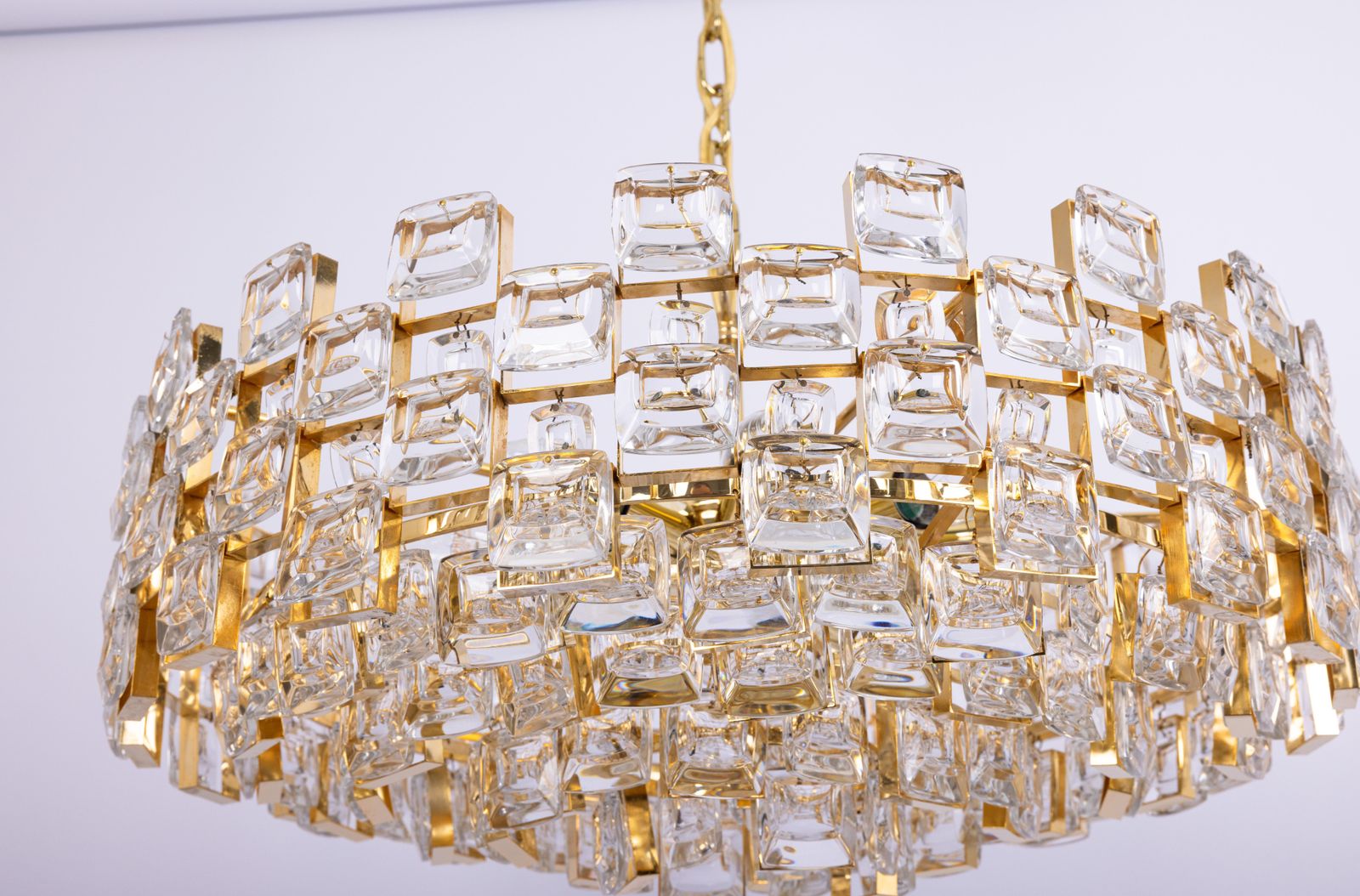 Large Gilt Brass Crystal Chandelier By Palwa, Sciolari Design, Germany, 1970s photo Lighting