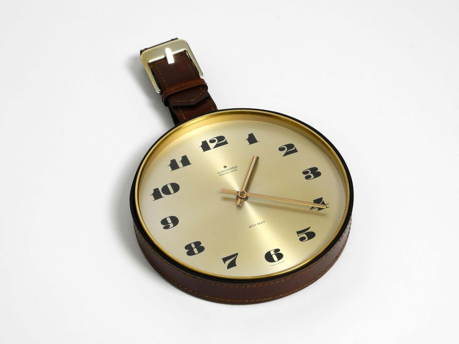 Original 1960s Junghans Brass Wall Clock With A Genuine Leather Strap photo Home Decor