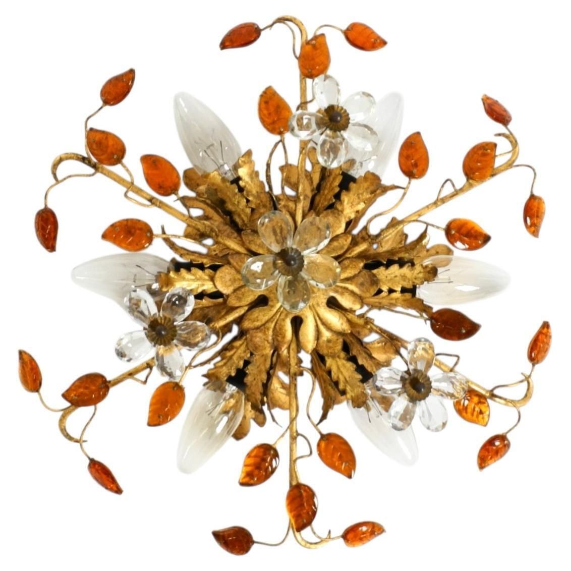 Very Beautiful 1960s Gold Plated Ceiling Or Wall Lamp By Banci Firenze, Italy