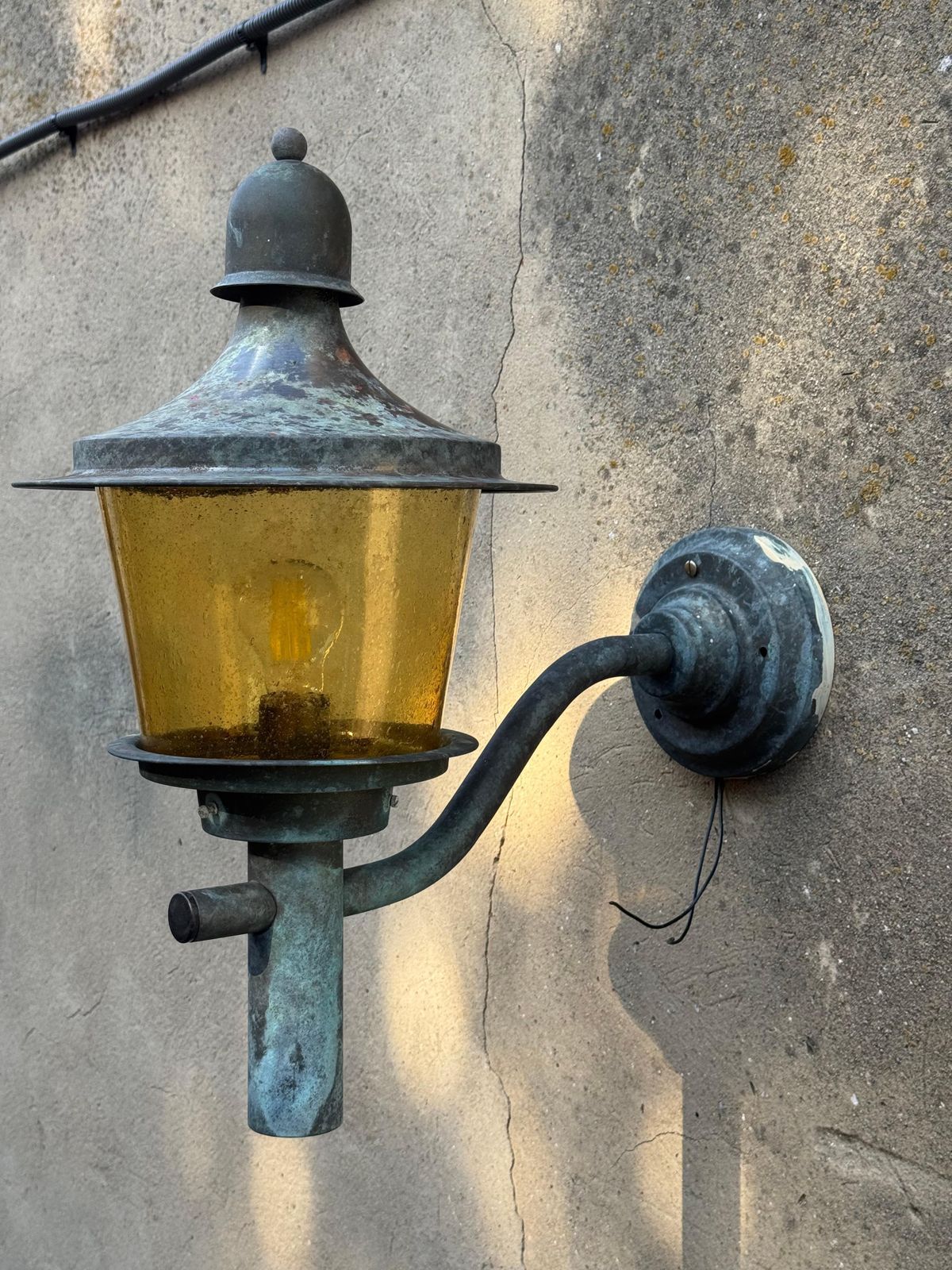 Brass Outdoor Wall Lamps With Yellow Glass Shades photo Garden Lighting