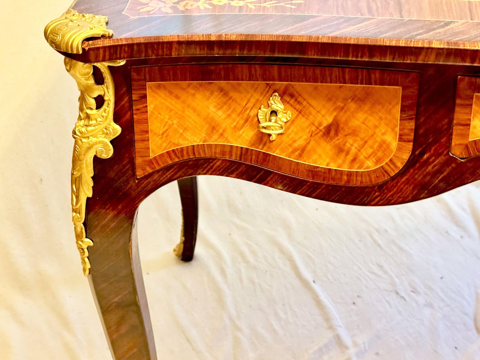 photo buy French Louis XV Style Dame Bureau Plat, Desk With Marquetry And Bronze Mounting