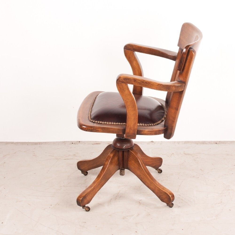 Revolving Height Adjustable Beech Office Desk Chair photo vintage