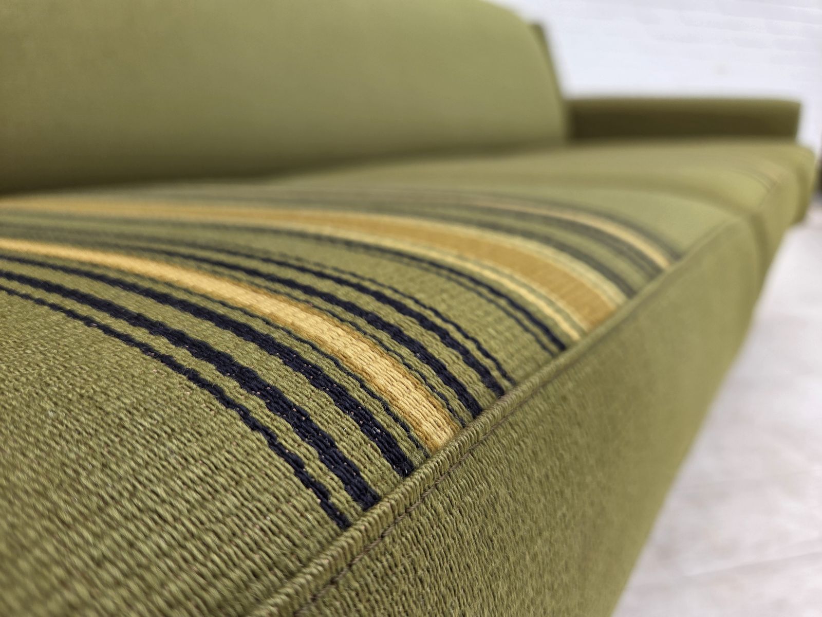1970s, 3 Seater Danish Sofa, Green Furniture Wool, Oak Wood. photo buy