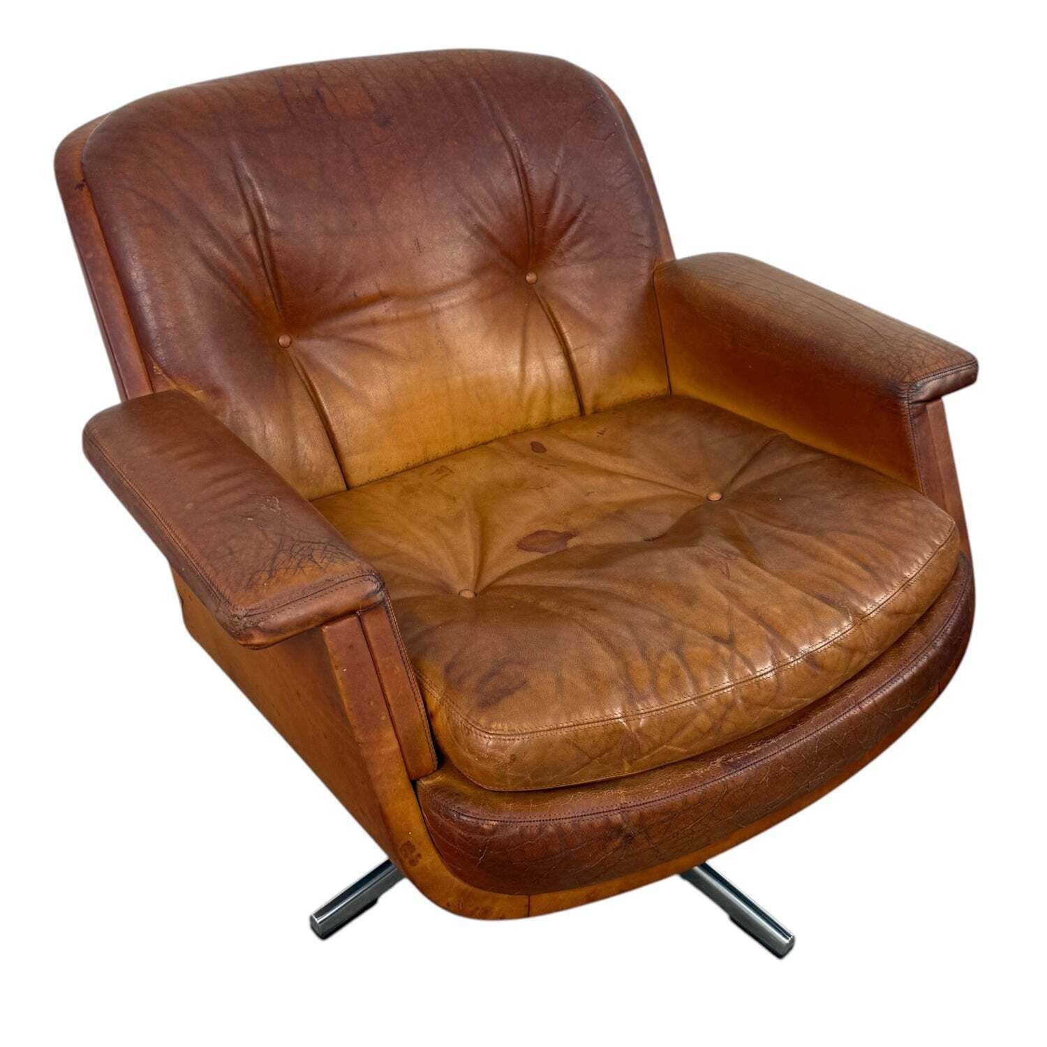 Paar Vintage Cognackleurige Leren Draaifauteuils van Eugen Schmidt photo furniture