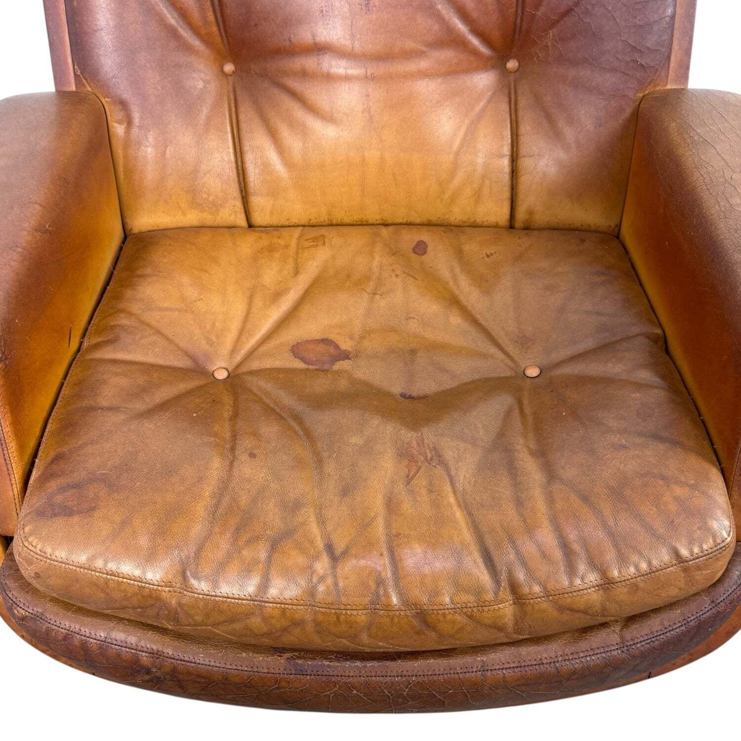 photo vinterior Paar Vintage Cognackleurige Leren Draaifauteuils van Eugen Schmidt
