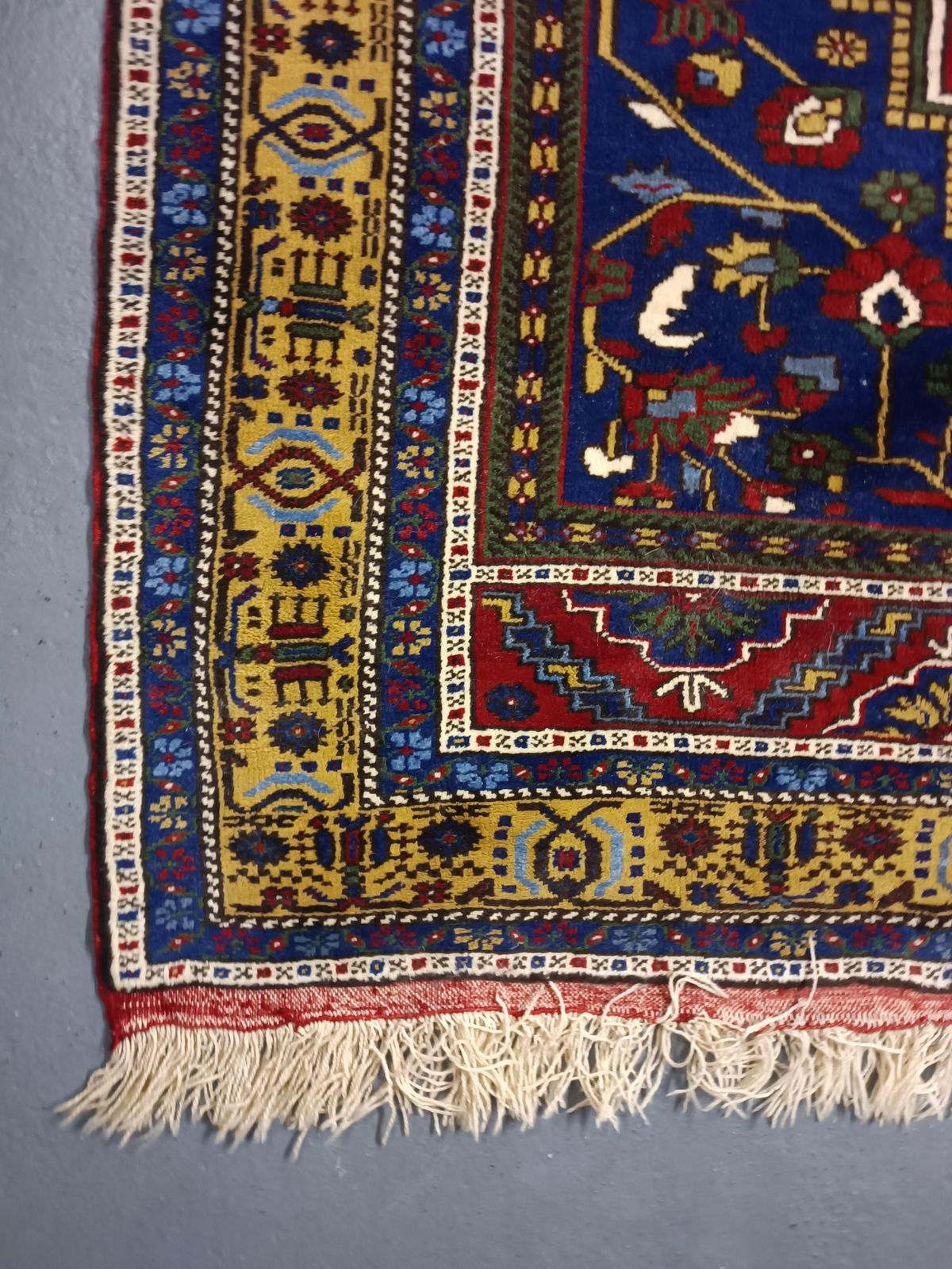 Tapis en laine turc tissé main 325 x 210 cm, grand tapis vintage rouge et bleu à motifs géométriques photo buy