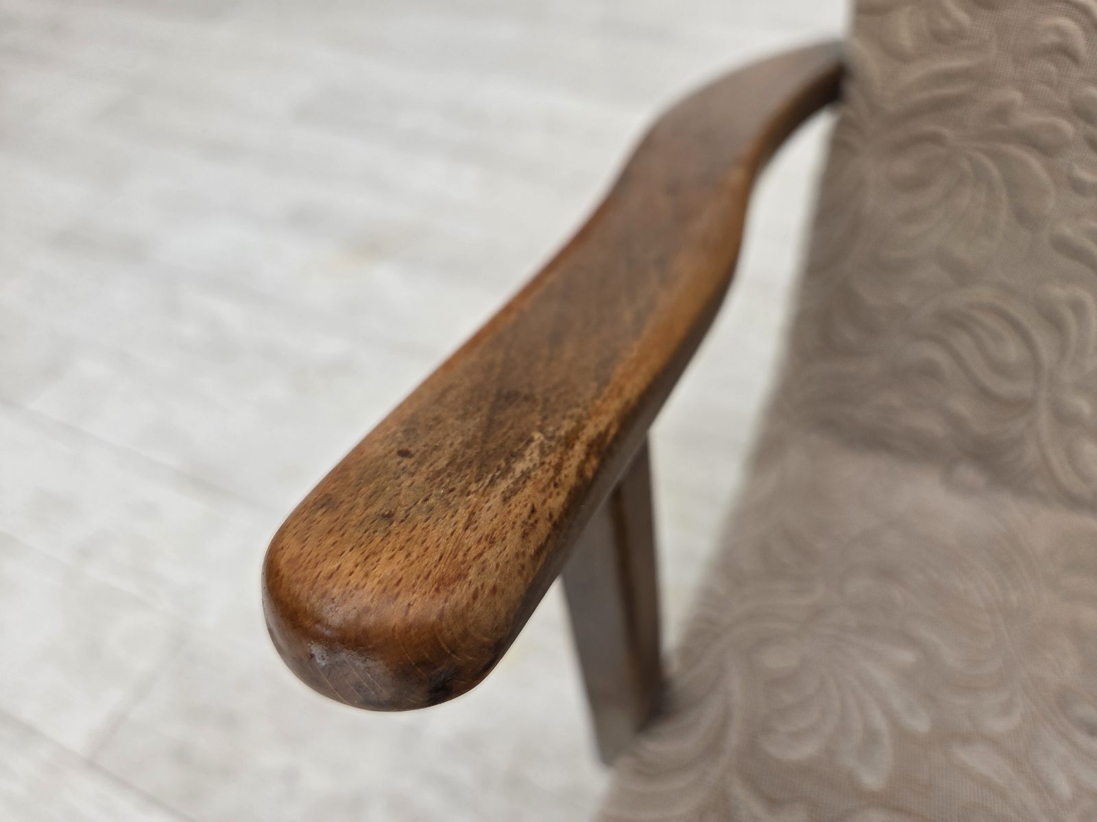 Ca. jaren 1960, Deense fauteuil, meubelwol, beukenhout. photo vintage