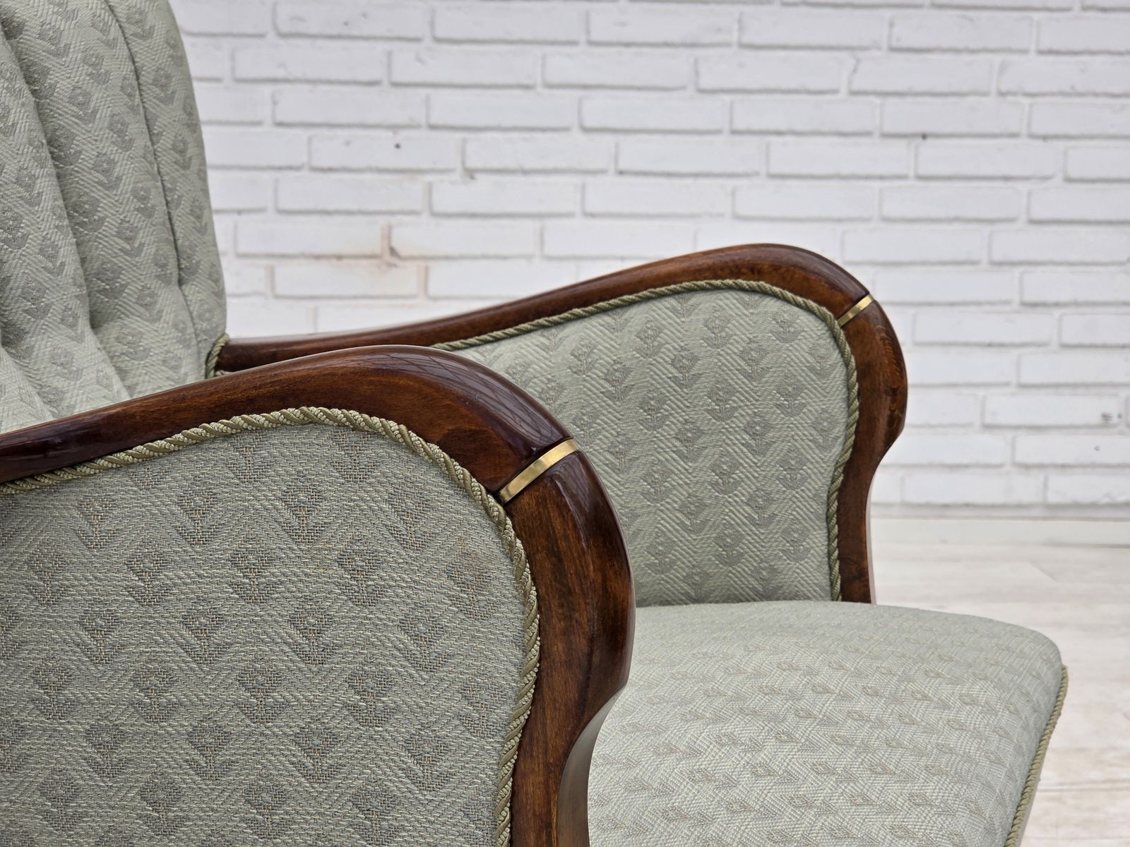 1960s, Danish Armchair, Light Blue Furniture Fabric, Beech Wood. photo for sale
