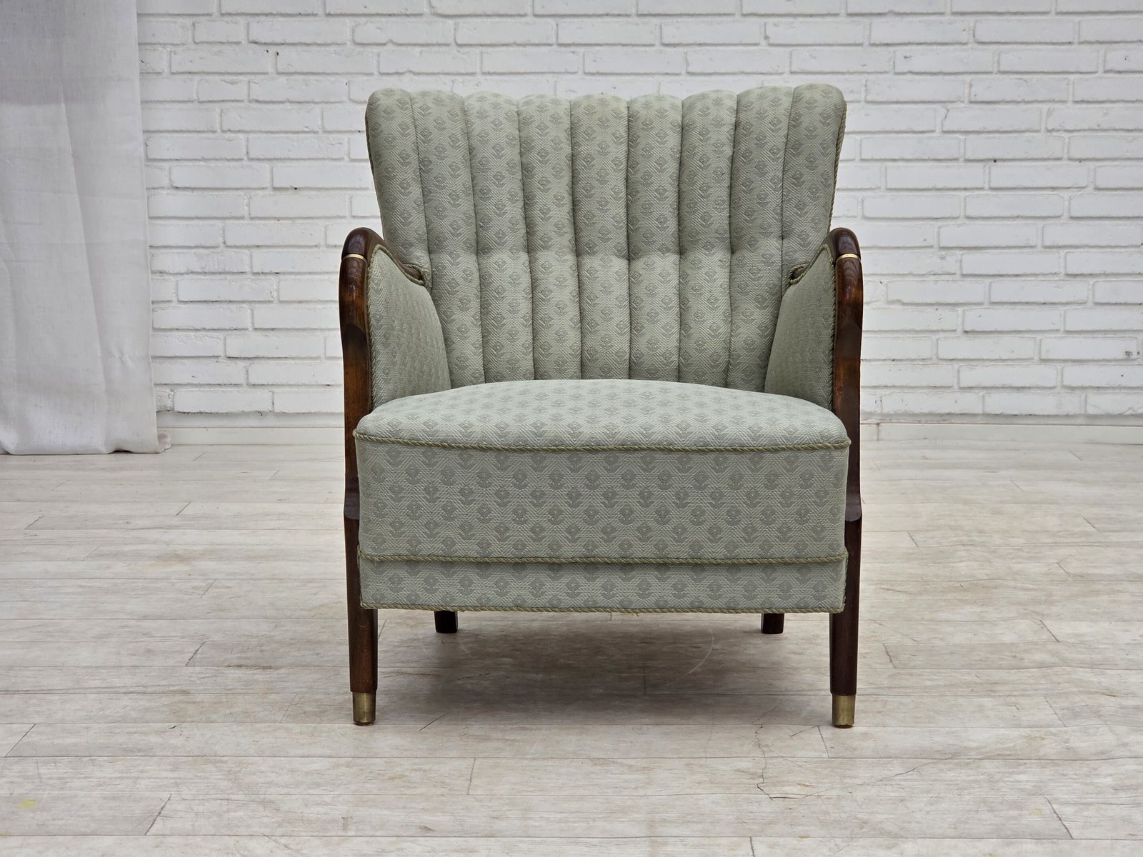 1960s, Danish Armchair, Light Blue Furniture Fabric, Beech Wood. photo vintage