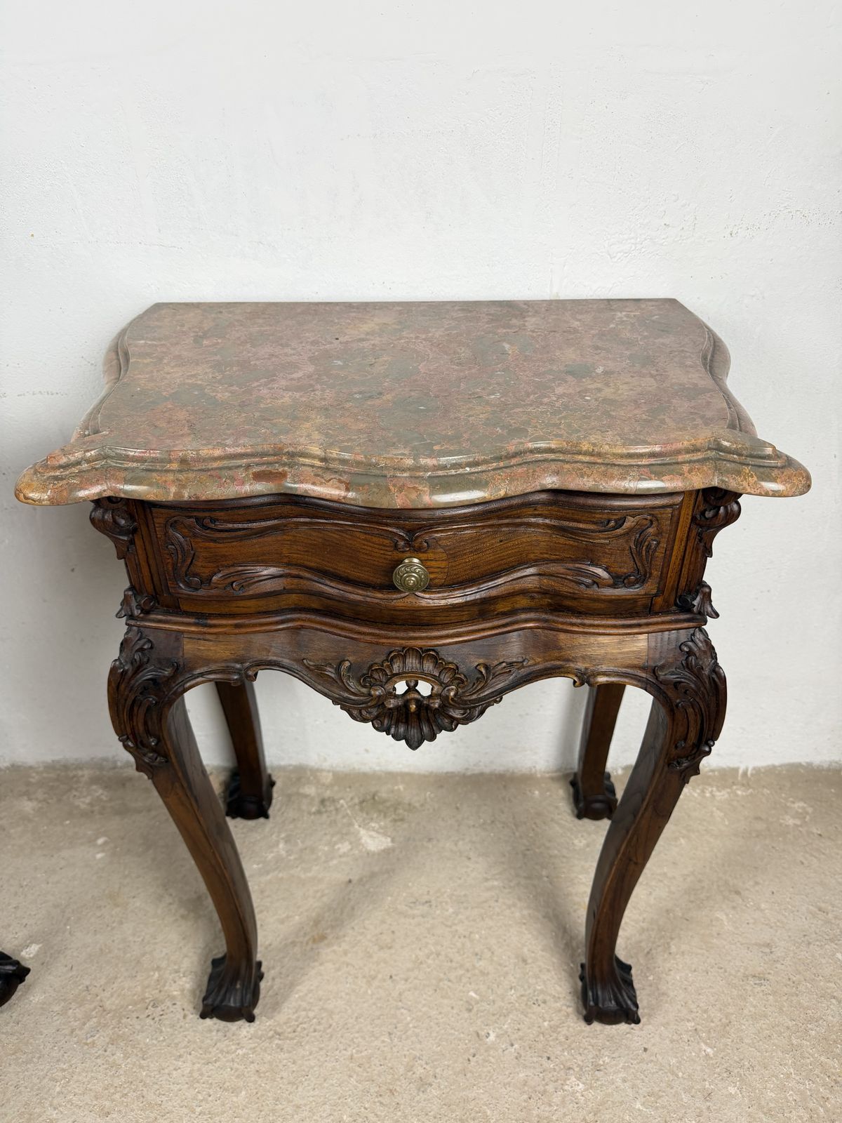 2750.0 Pair Of French Louis XV Style Nightstands With Marble Tops photo