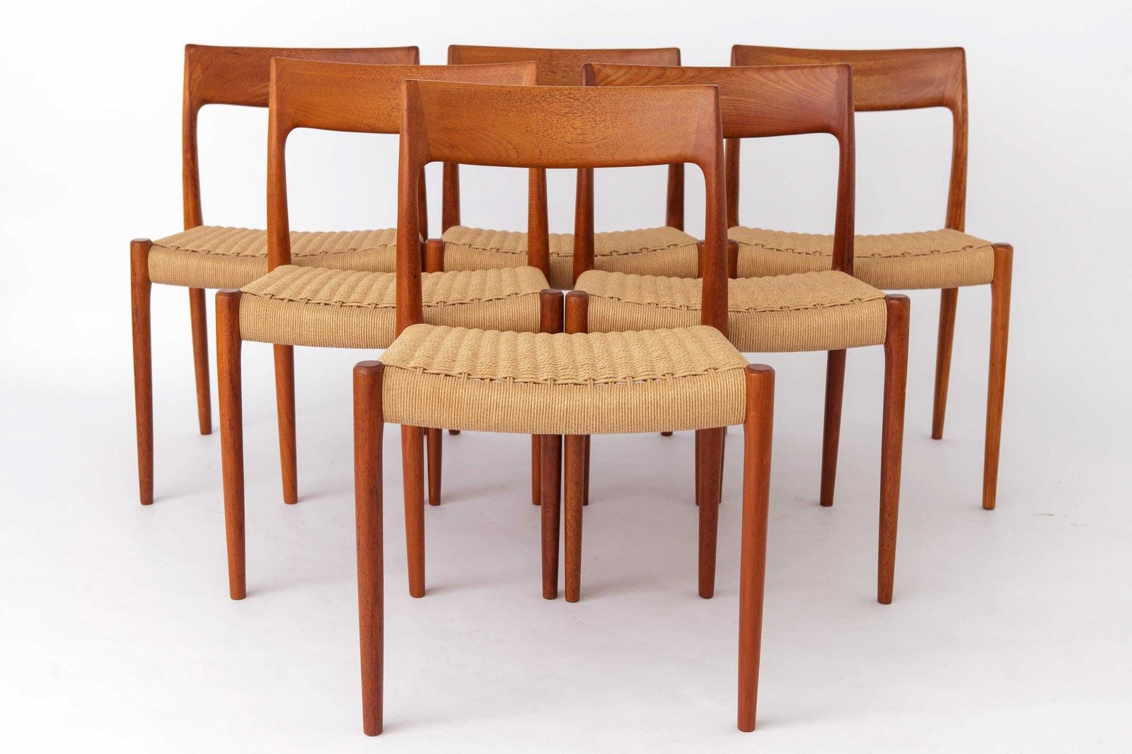 Set Of 6 Niels Otto Moller Model 77 Chairs, 1950s – Teak Wood, Renewed Seat Weavings, Vintage Danish Design, Worldwide Shipping