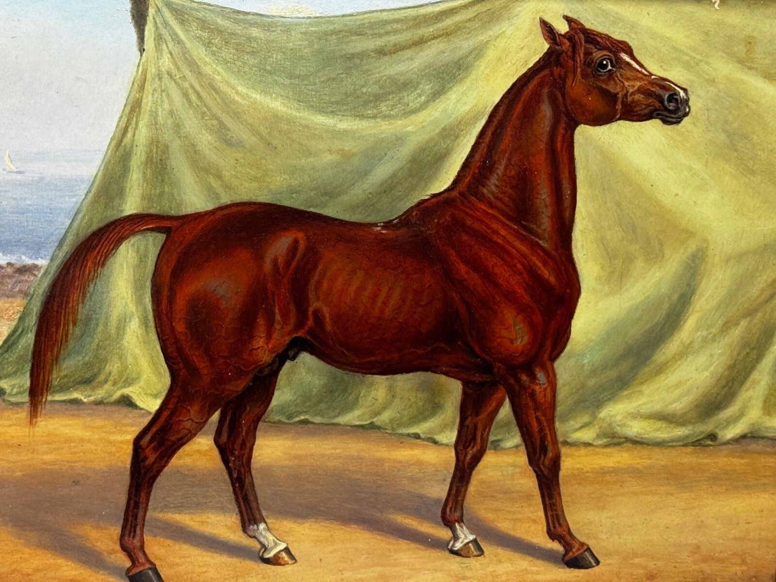 Victoriaans olieverfchilderij Arabisch paard Bombay Stables India ca. 1900 stijl Spalding photo furniture