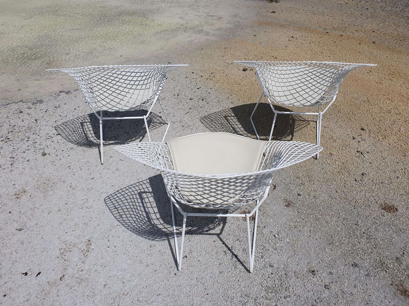 photo furniture Genuine Harry Bertoia Diamond 421 Chairs. 1970s. 3 Available In White.