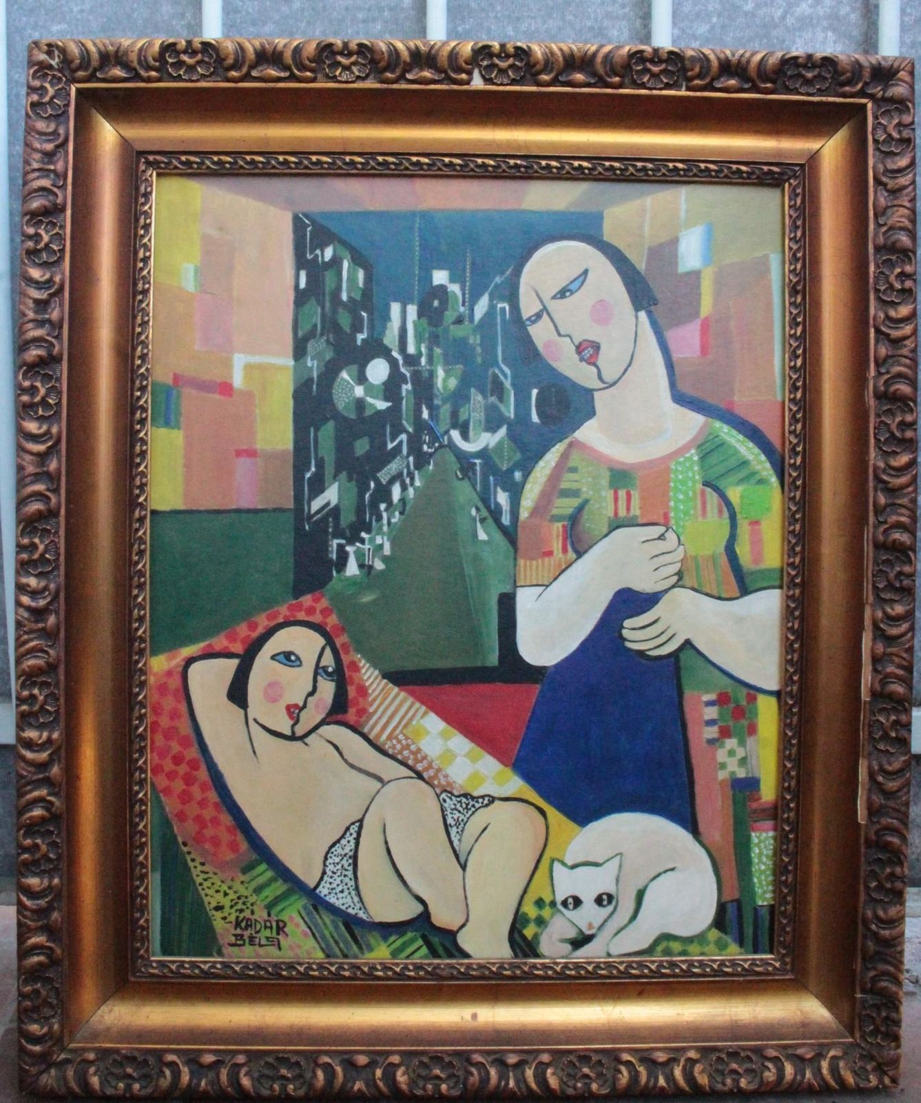 1960s Béla Kádár (Attr.) — Modernist Figural Composition With Reclining Nude And Cat photo 1909.0