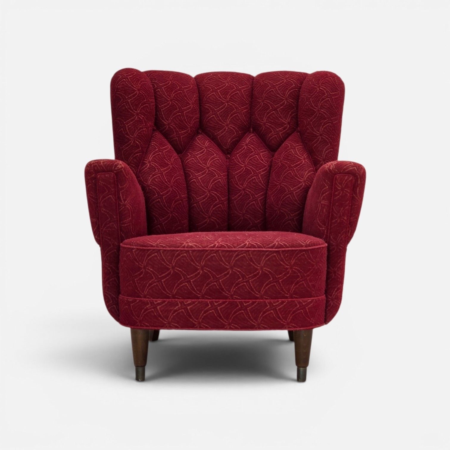Ca. jaren 1960, Deense fauteuil, rode meubelstof.