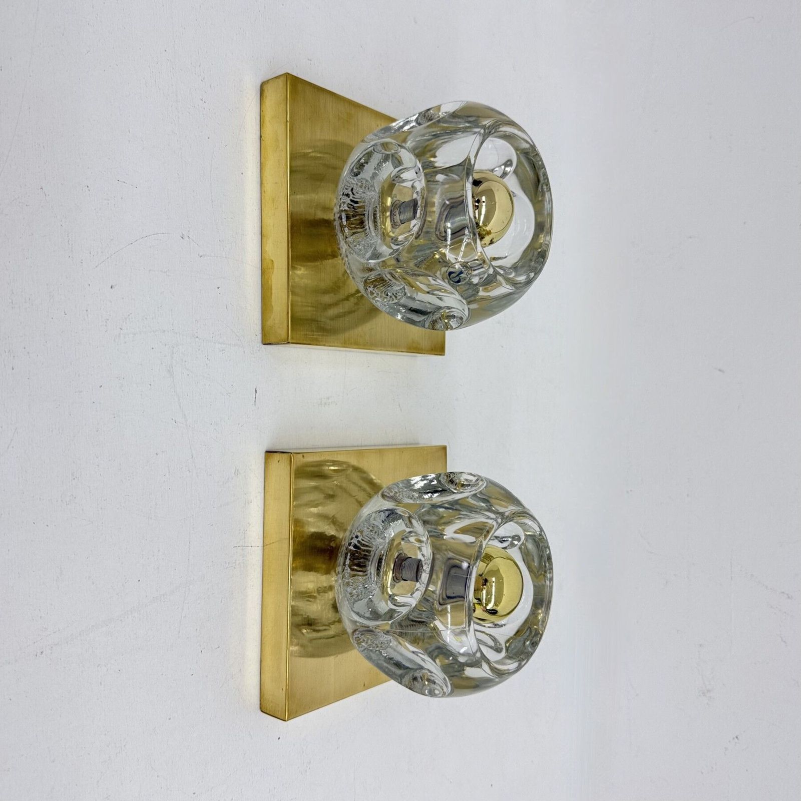 Pair Of Peil & Putzler Ice Cube Glass Wall Lamp , 1970s photo vintage