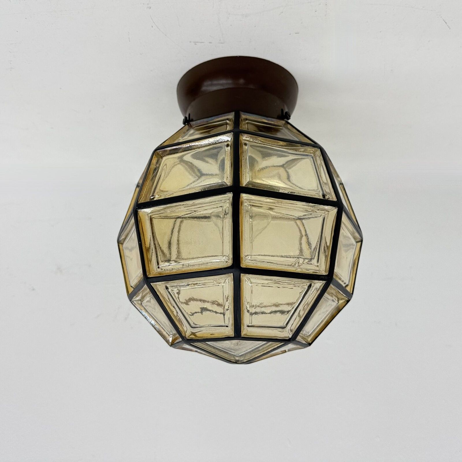 1 van 2 Limburg Glashütte glazen plafondlamp, opbouwmodel, jaren 1970