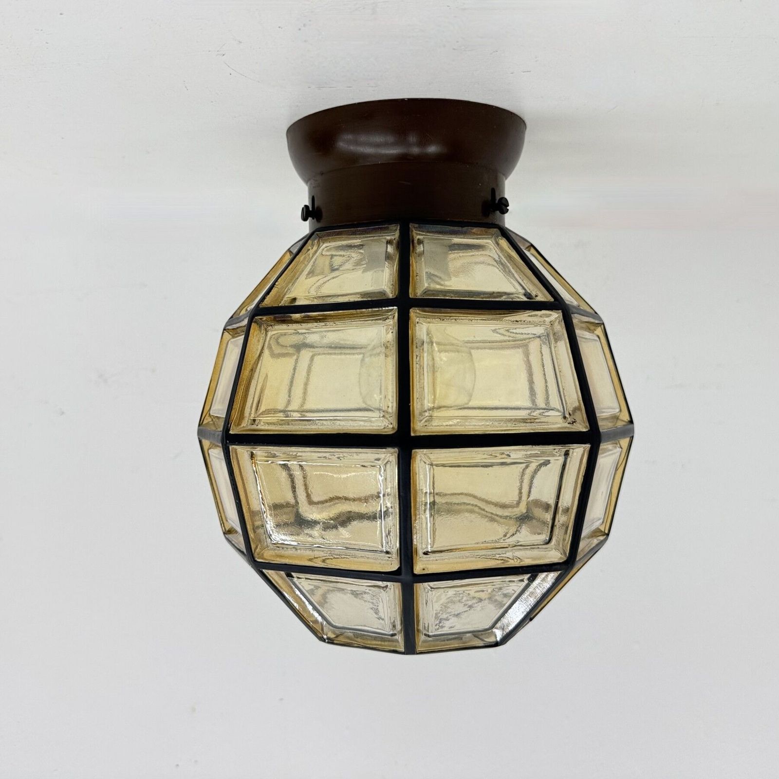 1 van 2 Limburg Glashütte glazen plafondlamp, opbouwmodel, jaren 1970 photo vintage