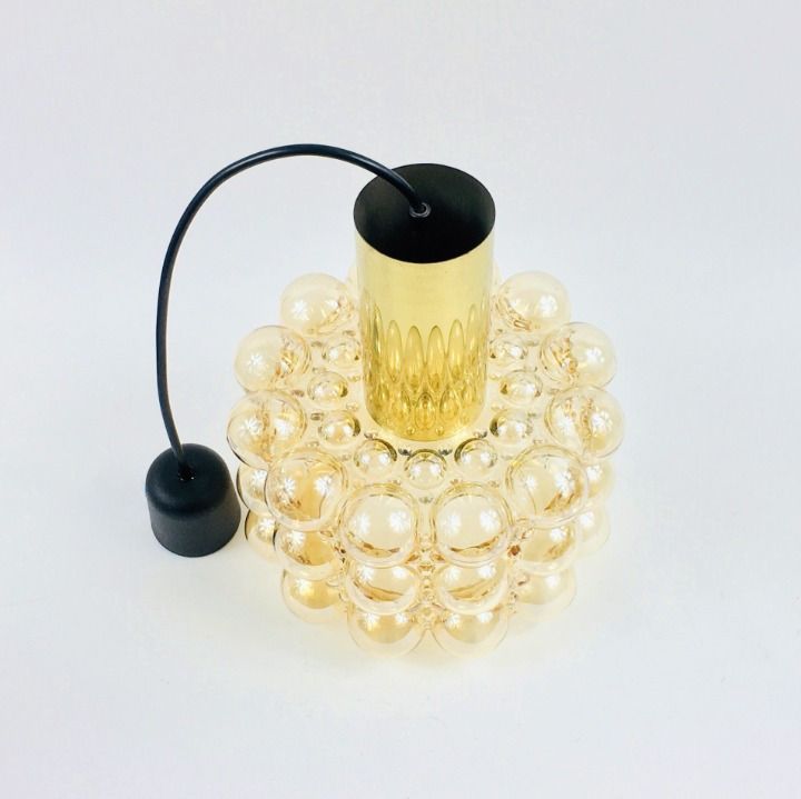 Suspension mid-century Space Age en verre bullé ambré et laiton, par Helena Tynell pour Limburg, Allemagne, années 1960/1970 photo buy