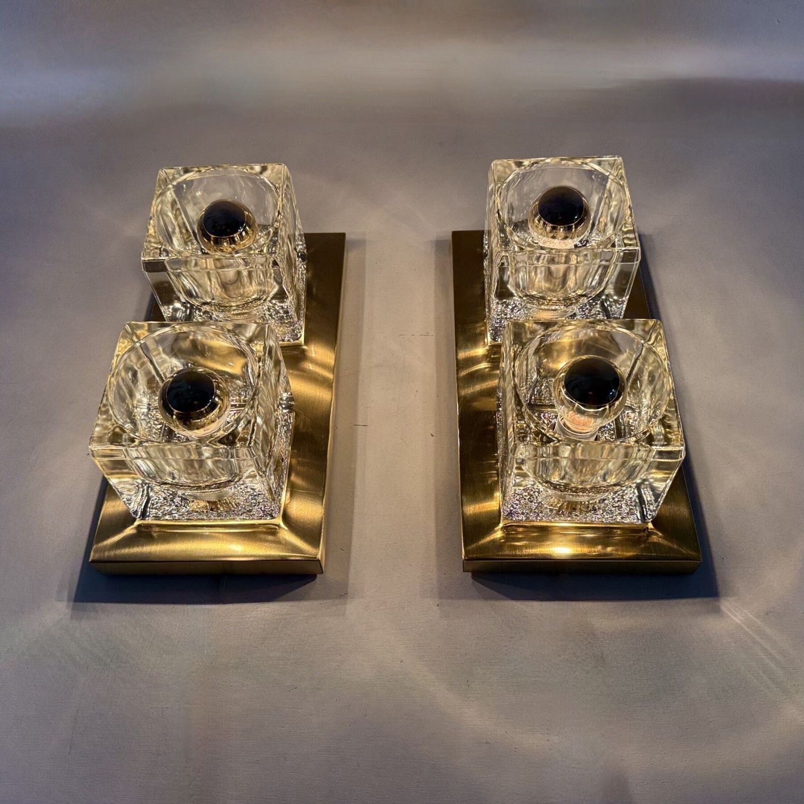 Pair Of Peil & Putzler Ice Cube Glass Wall Lamp , 1970s photo Lighting