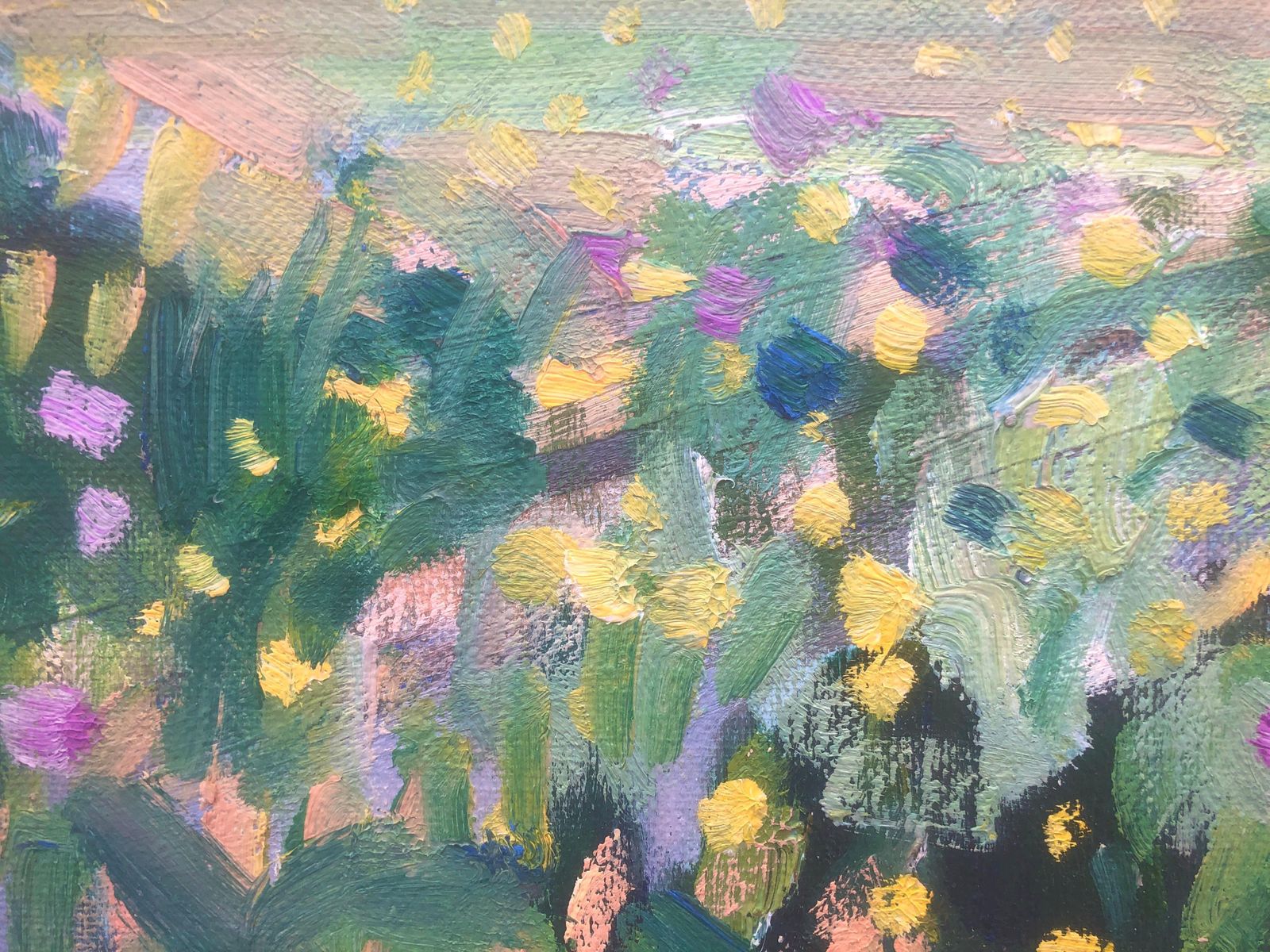 Rafael Duran Benet, Paysage méditerranéen coloré avec fleurs sauvages et oliviers, huile espagnole, vers 1990 photo Art
