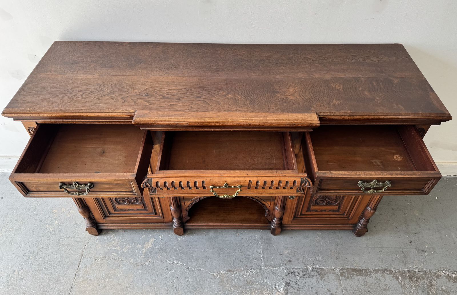 Furniture Large Antique Breakfront Sideboard With Drawers photo