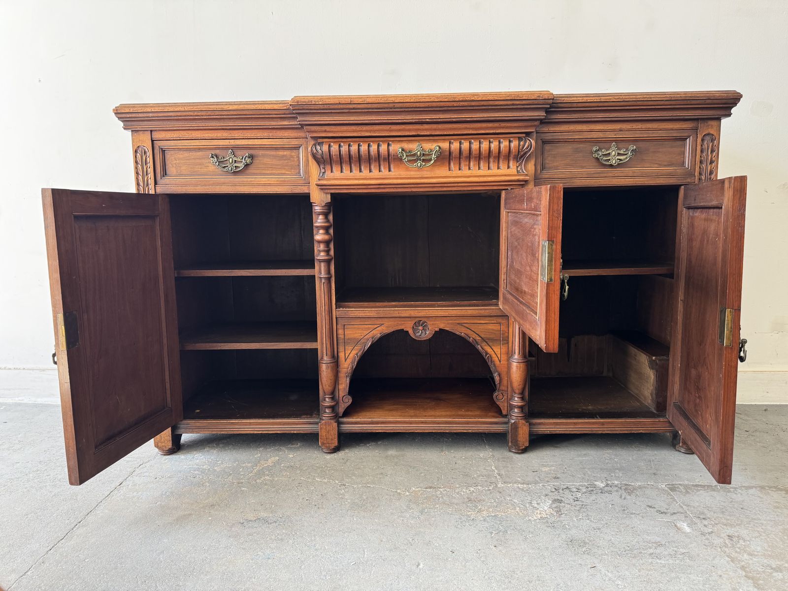 Large Antique Breakfront Sideboard With Drawers photo for sale