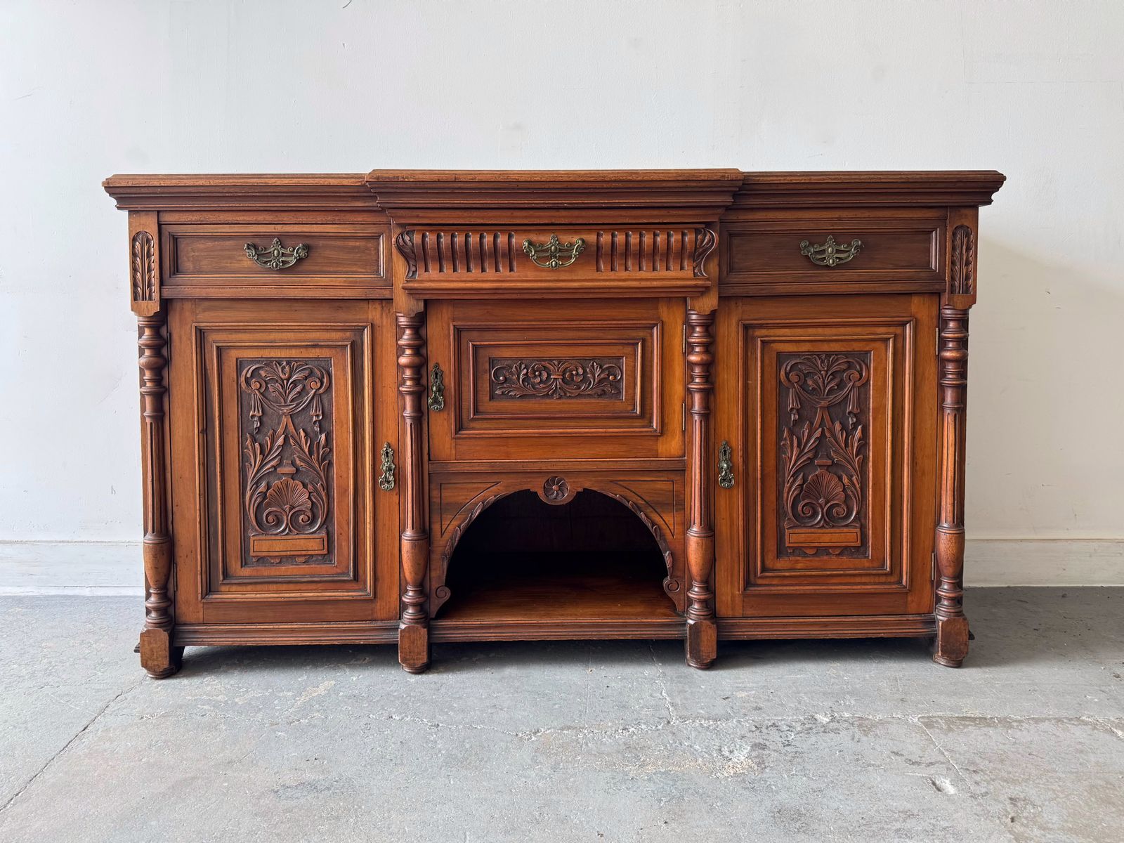 Large Antique Breakfront Sideboard With Drawers