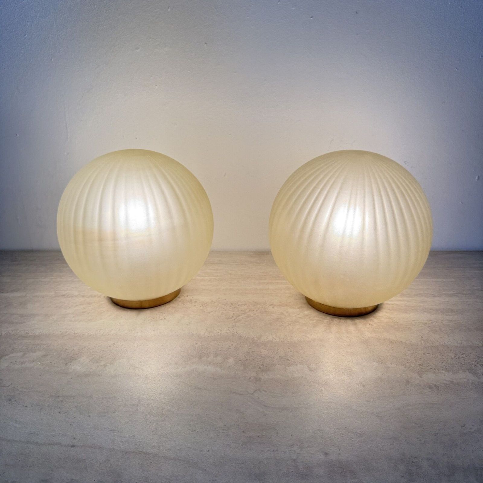 Paar van 2 glazen swirllampen, 1970, Italië photo Verlichting