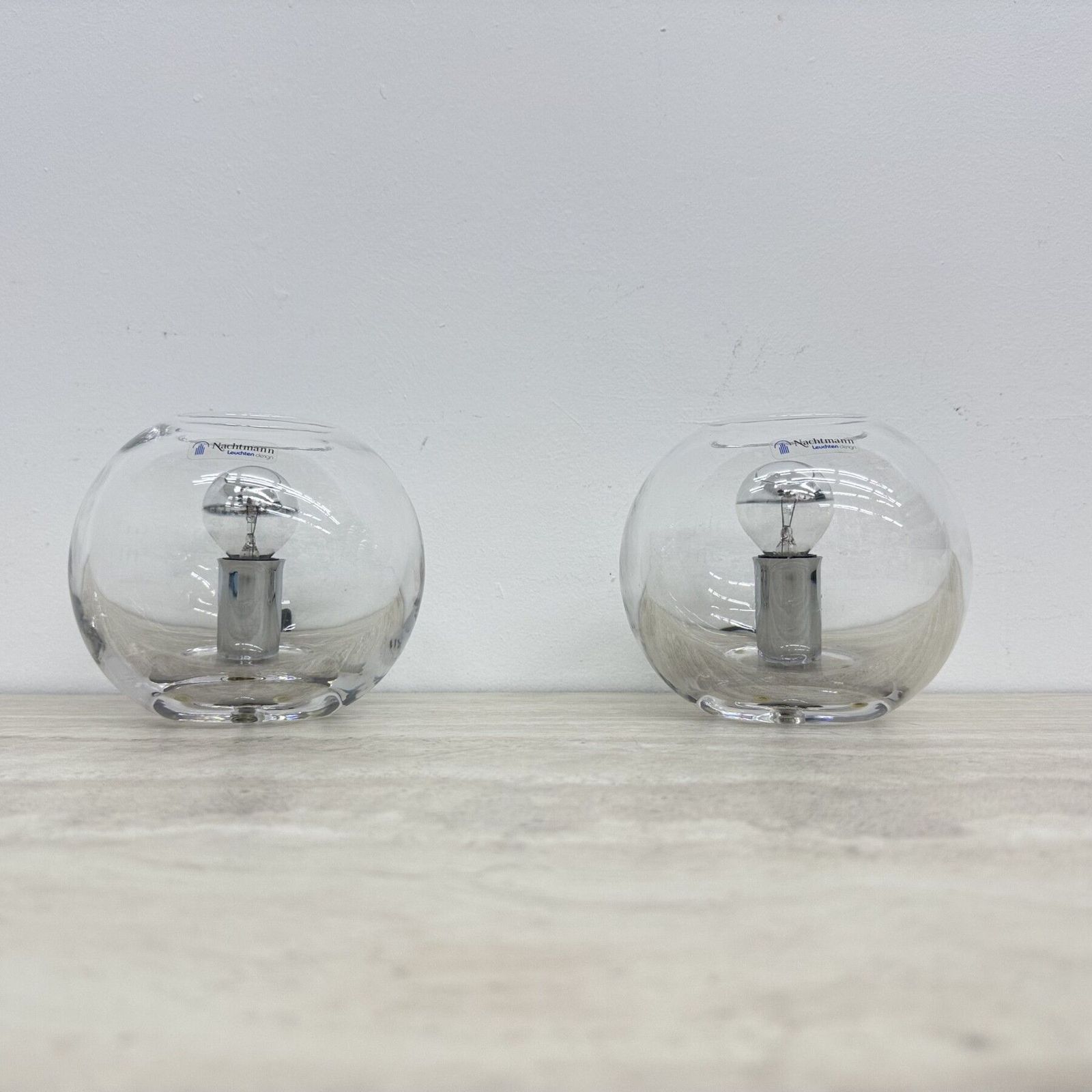 Paire de lampes de table sphériques en cristal Nachtmann Leuchten, années 1970