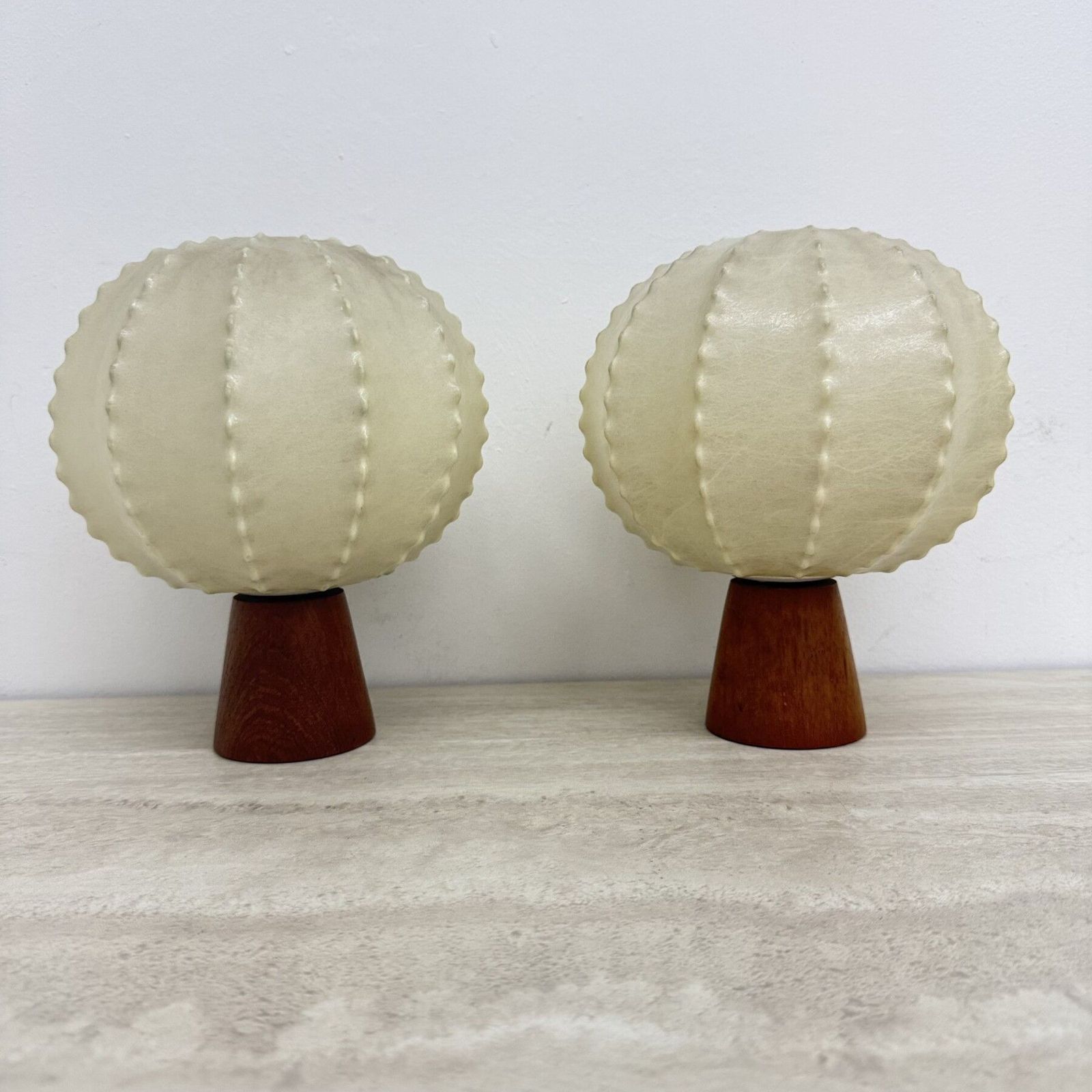 Pair Of Goldkant Leuchten Cocoon With Teak Base Table Lamps , 1970s photo furniture