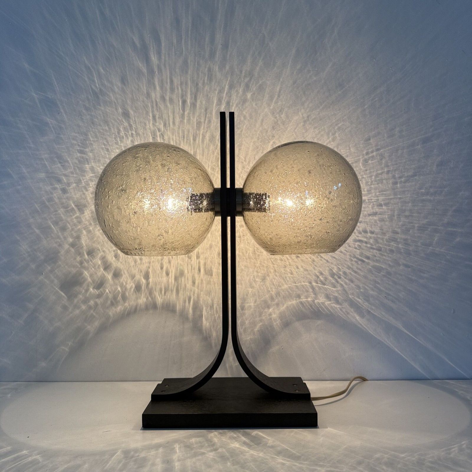 Temde Leuchten Table Lamp With Plywood And Glass Spheres , 1970s photo for sale