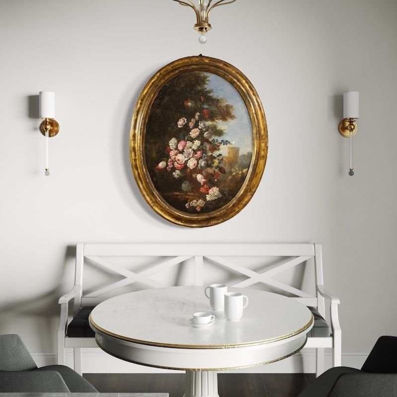 Art Tableau de nature morte ovale d'époque, Italie, XVIIIe siècle photo