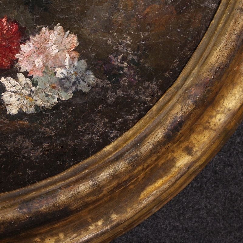 4800.0 Tableau de nature morte ovale d'époque, Italie, XVIIIe siècle photo