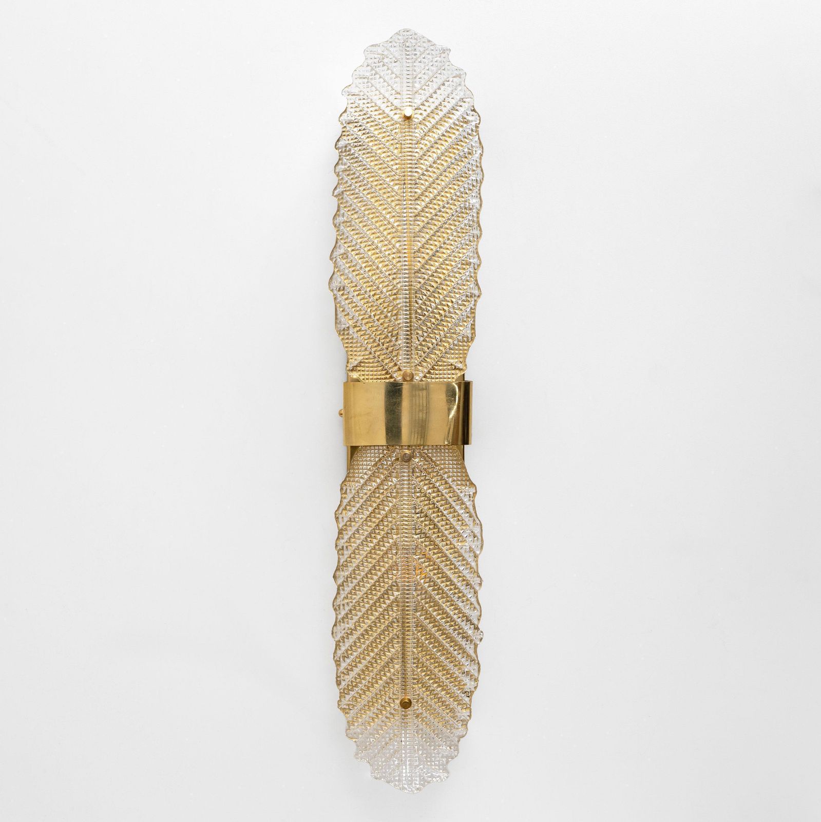 Paar "Graniglia" Murano-glazen en messing bladvormige wandlampen photo furniture