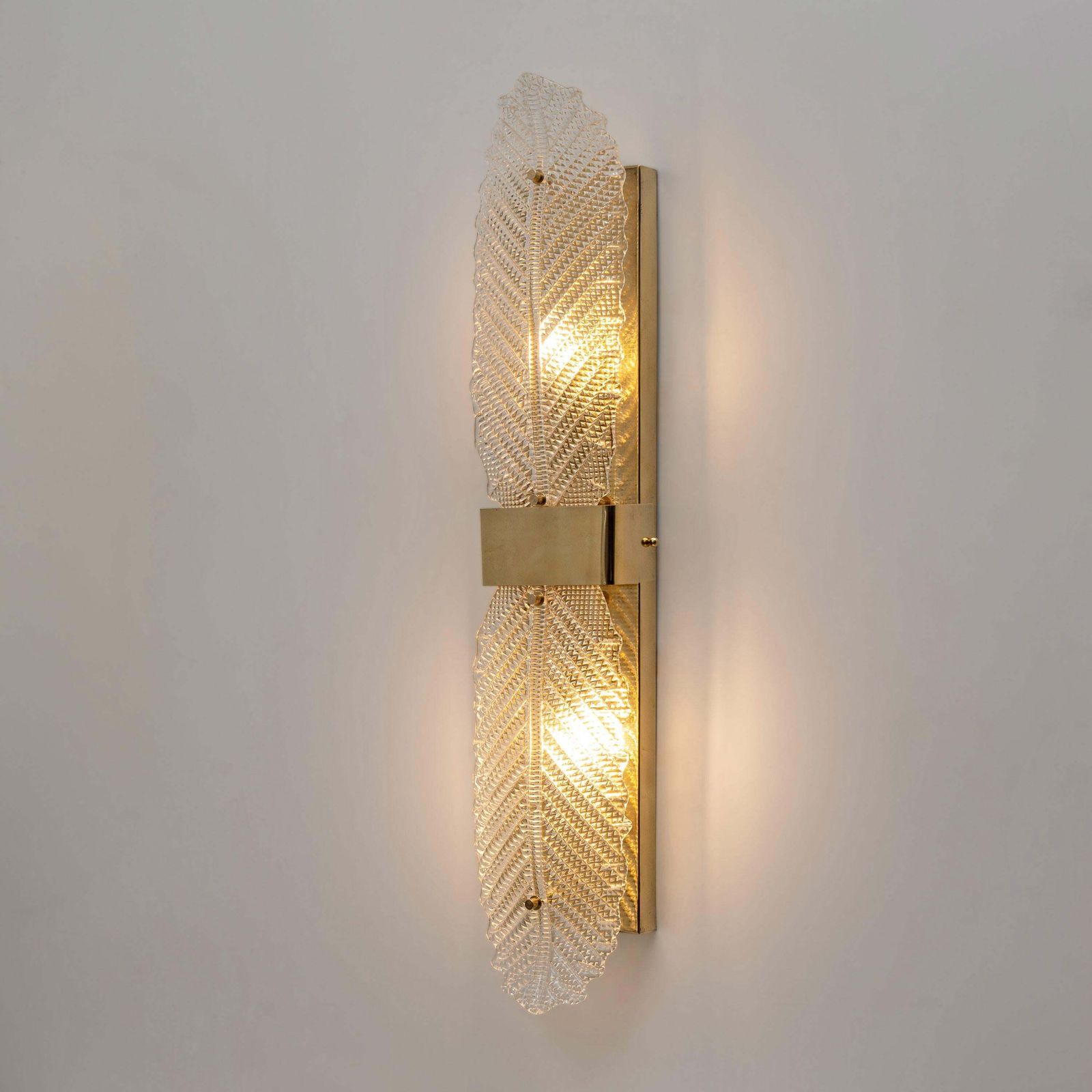 Paar "Graniglia" Murano-glazen en messing bladvormige wandlampen photo 3340.0