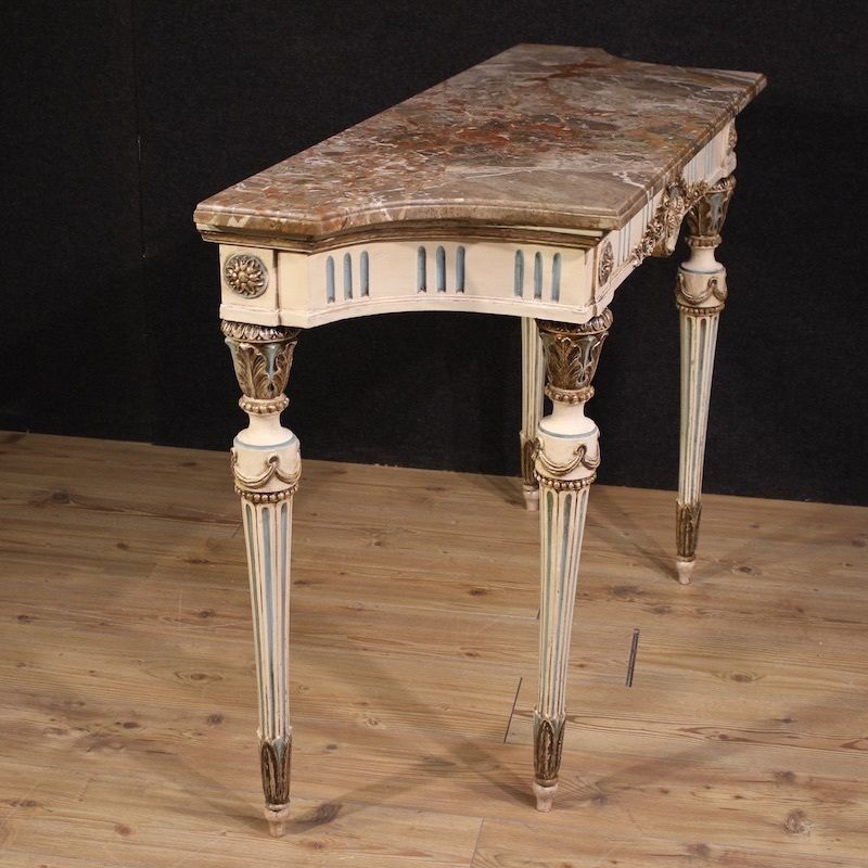Italiaanse gelakte Louis XVI-stijl console met marmeren blad photo 3000.0