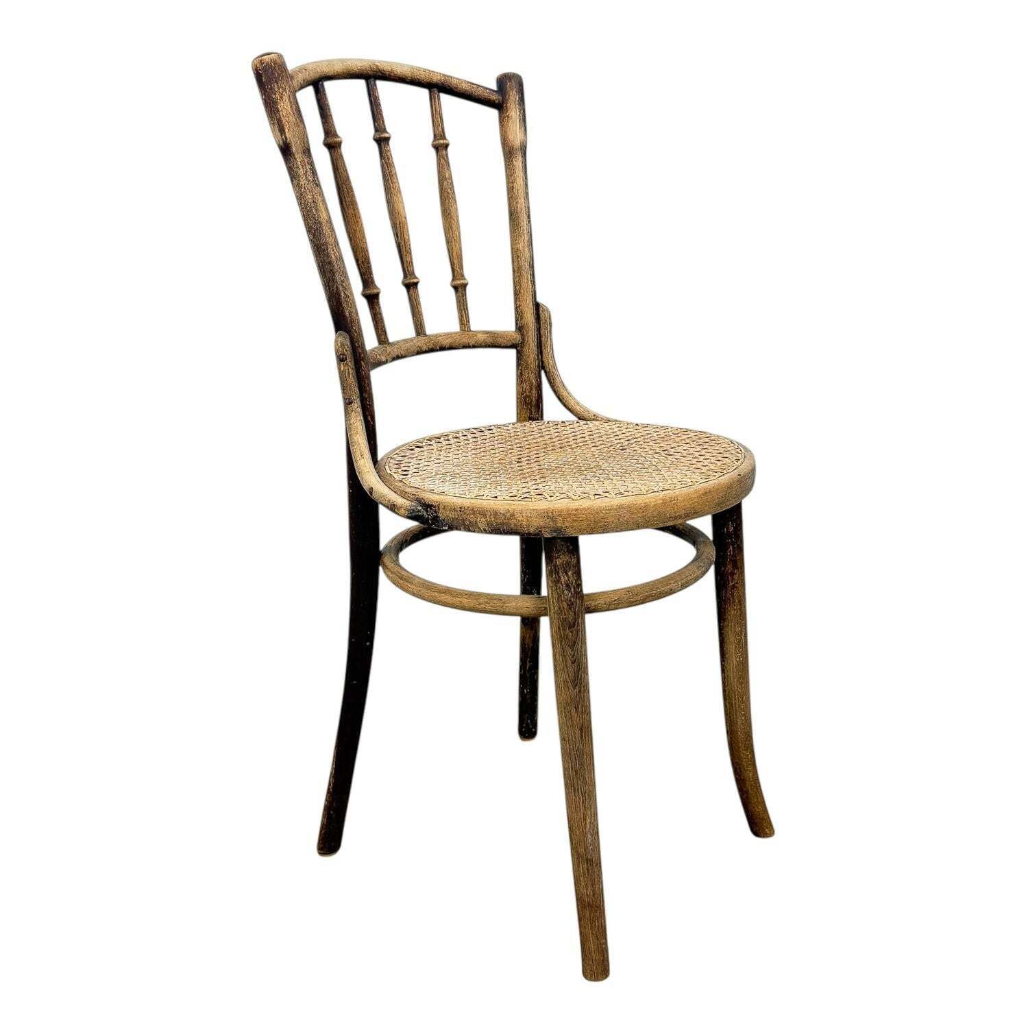 Antieke Thonet Bentwood Stoel Rieten Zitting