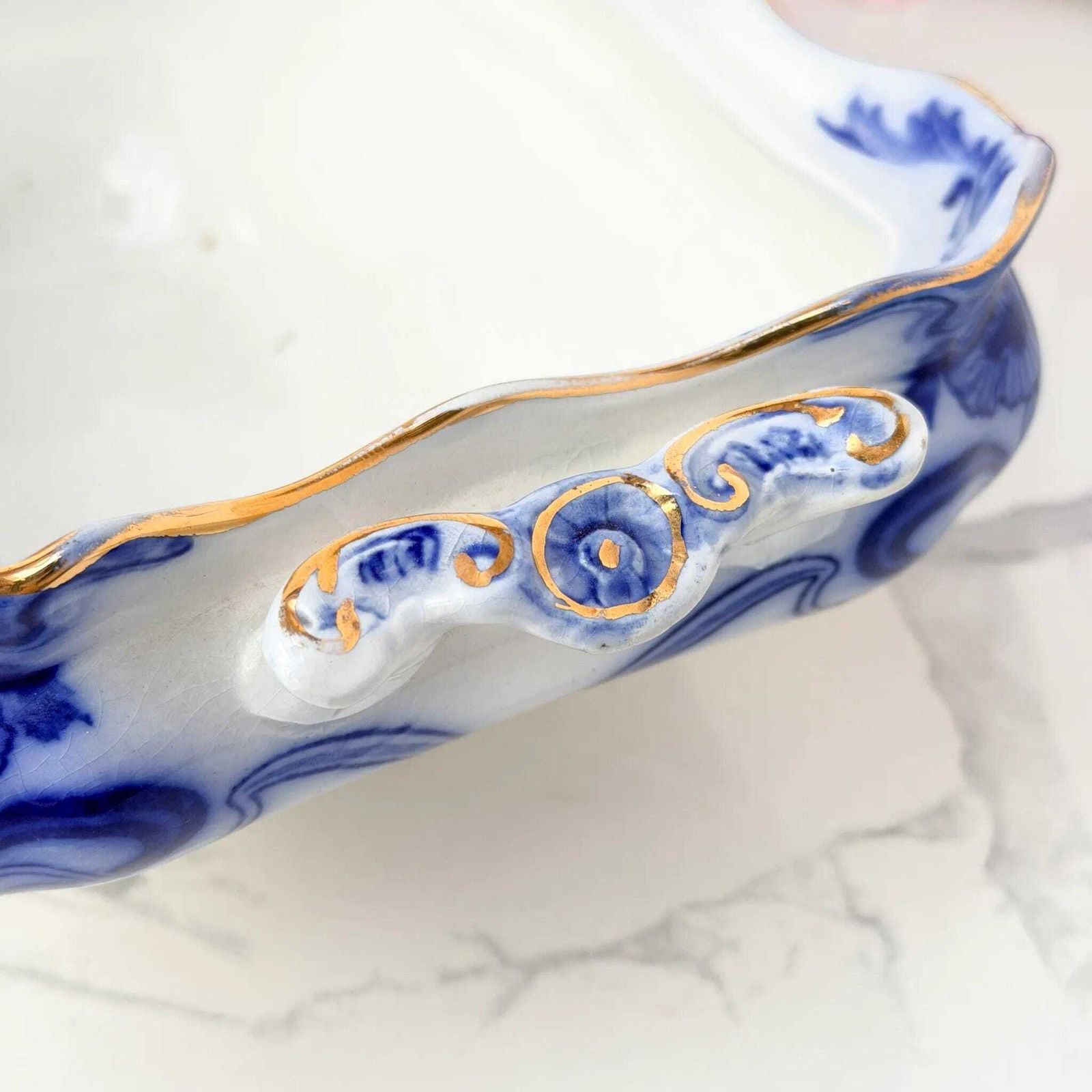 54.0 Antieke Burleigh blauw-wit terrine, Art Nouveau met vergulde details, 1903 photo