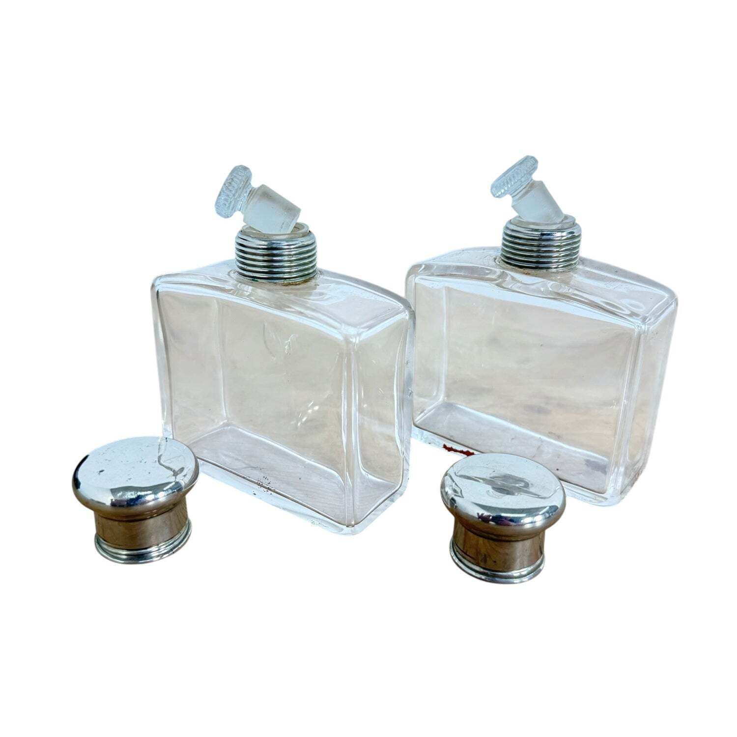 Antique Travel Perfume Bottles In Leather Case photo vintage