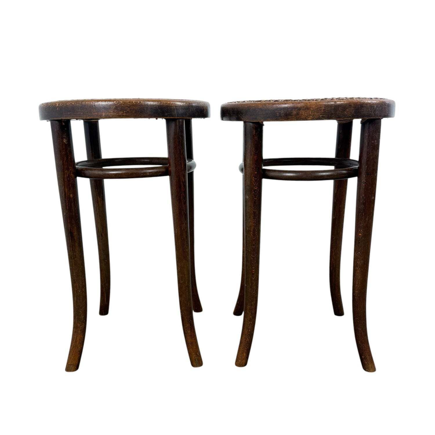 Set Of 2 Antique Thonet Bentwood Stools With Cane Seats photo furniture