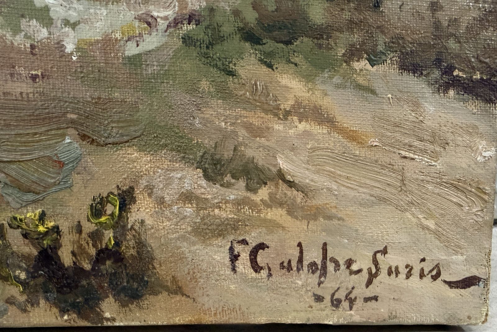 Francesc Galofré Surís – Mediterraan Catalaans dorps- en rivierlandschap, olieverfschilderij 1964 photo furniture